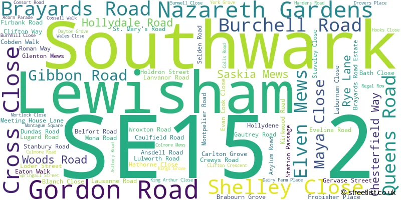 A word cloud for the SE15 2 postcode